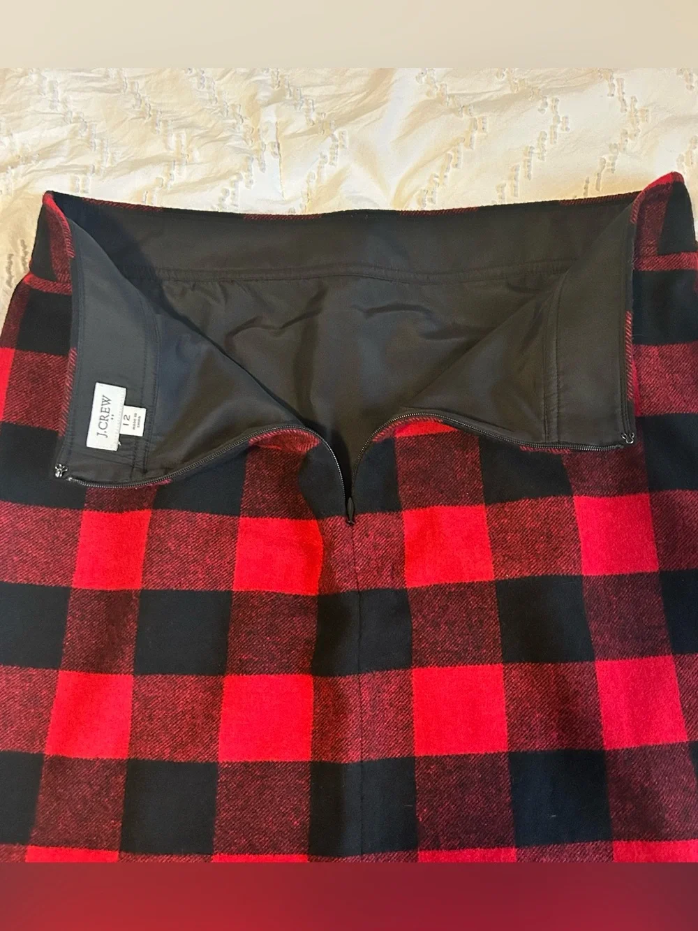 J. Crew Women’s Red/Black Buffalo Plaid Check Wool Blend Mini Skirt Lined Zip 12
